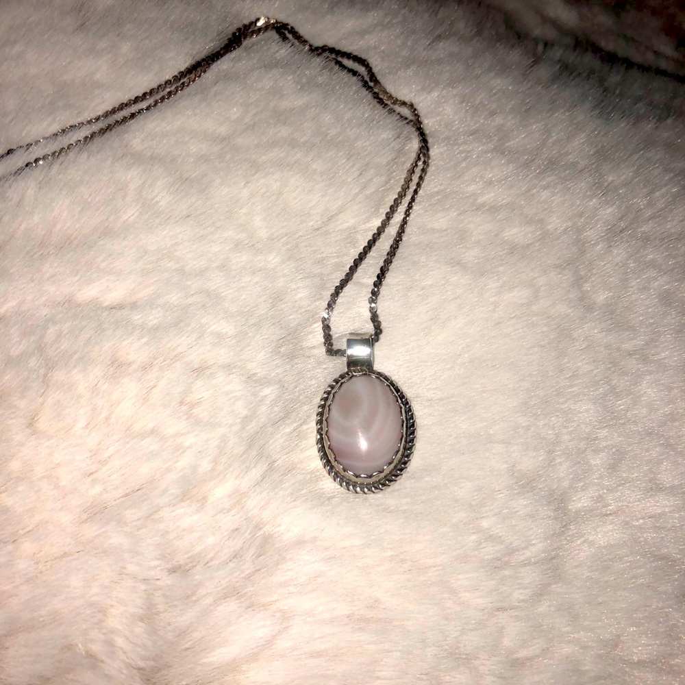 Sterling Silver Necklace with Rose Quartz Pendant